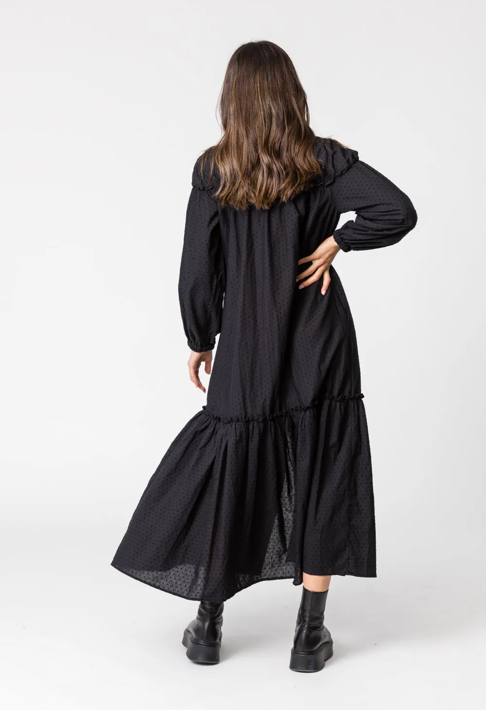 ASHLEY DRESS - BLACK SELF SPOT