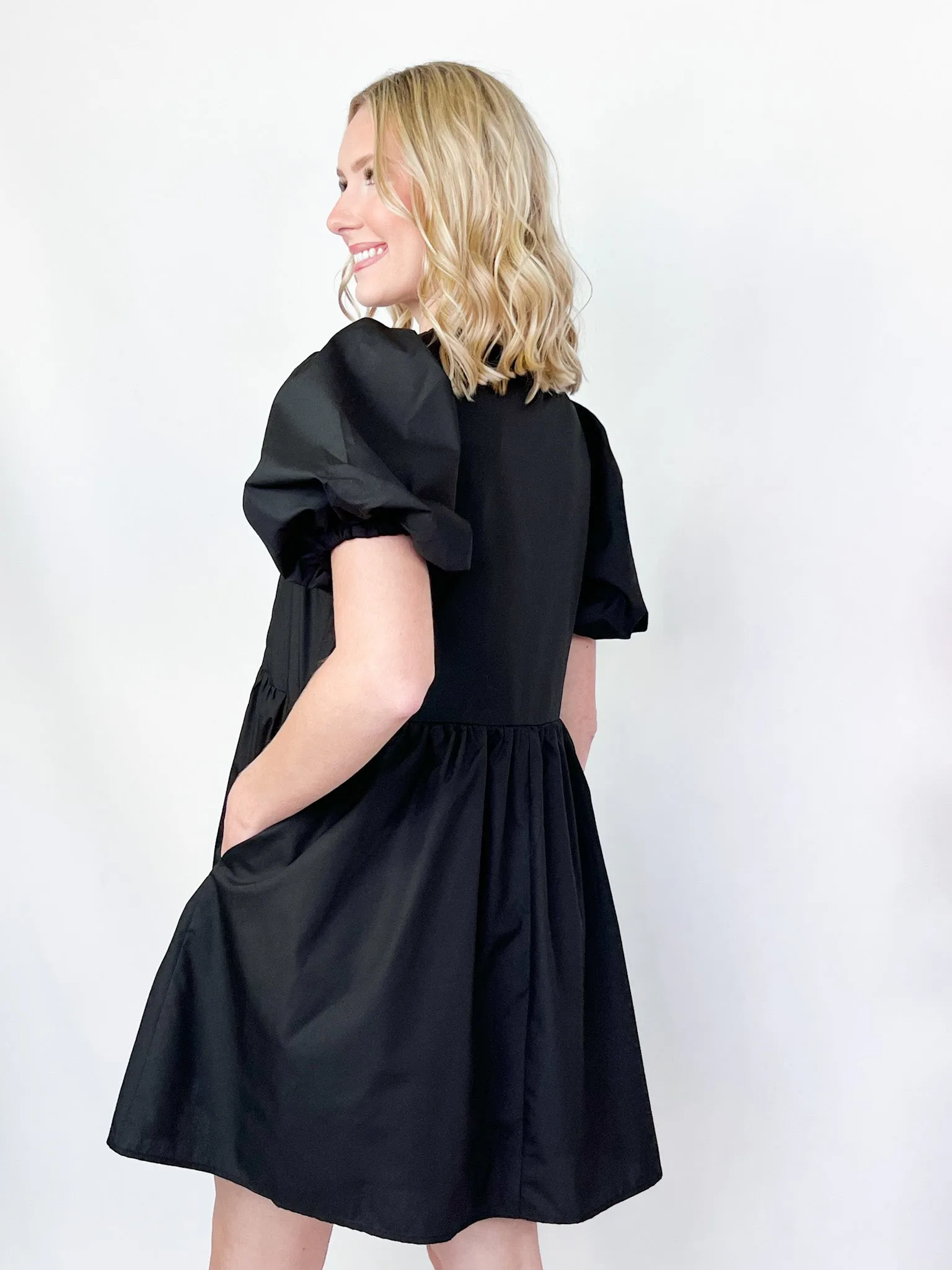Brea - Black Bow Puff Sleeve Detail Dress