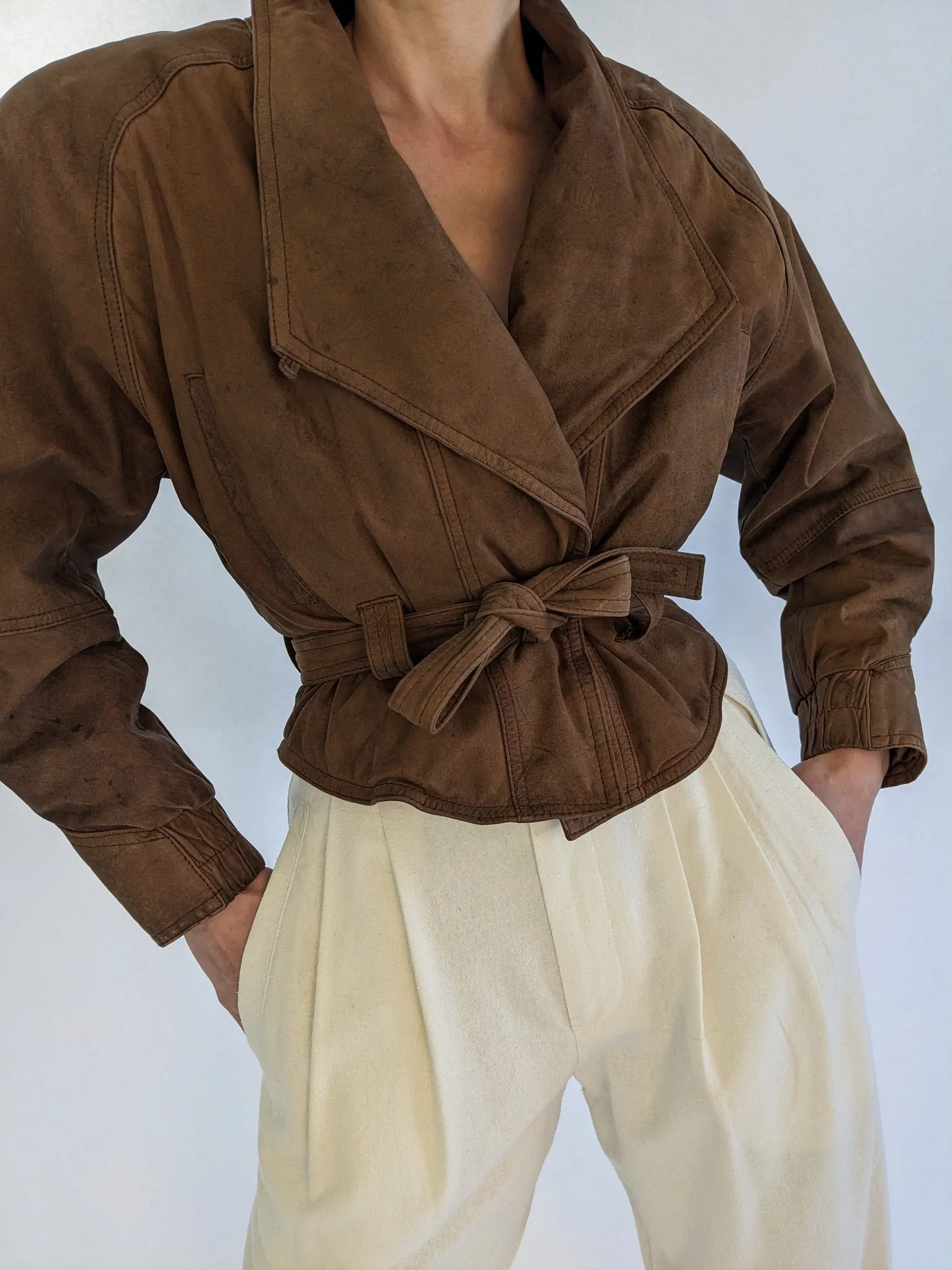 Favorite Vintage Cropped Tie Leather Jacket