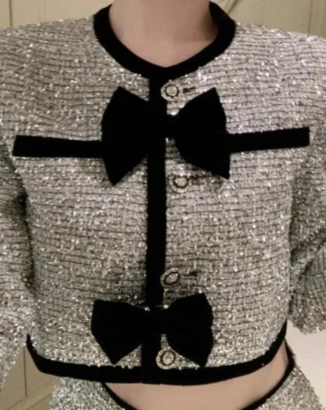 LERA Sequin Tweed Crop Jacket and Skirt Set