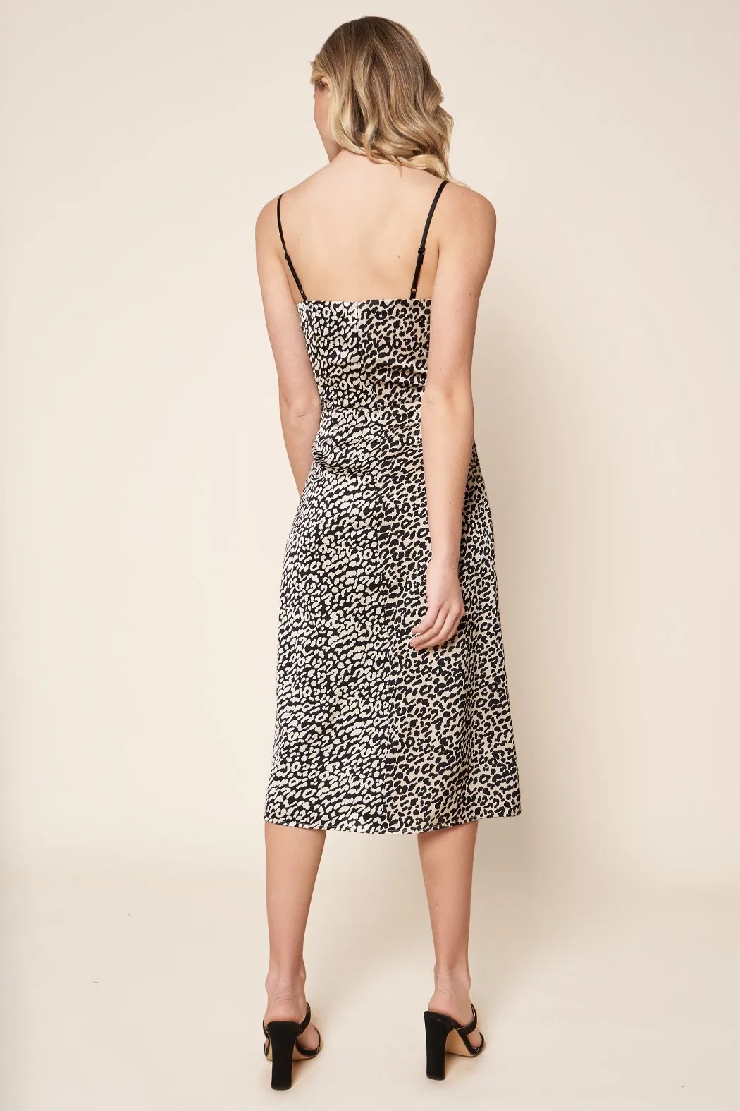 Marcelina Mixed Leopard Satin Midi Slip Dress
