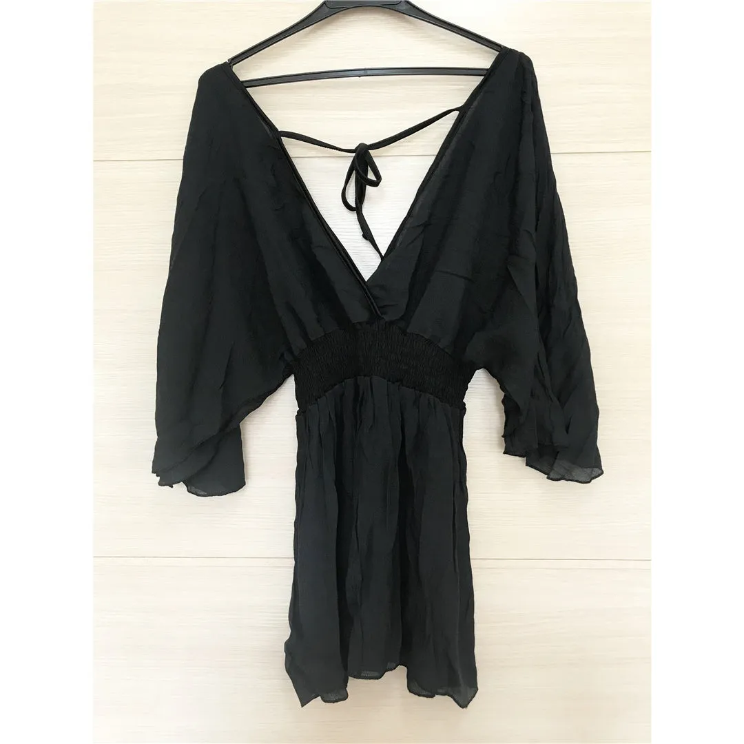 Natalie Deep V Neck Long Sleeve Backless Mini Dress