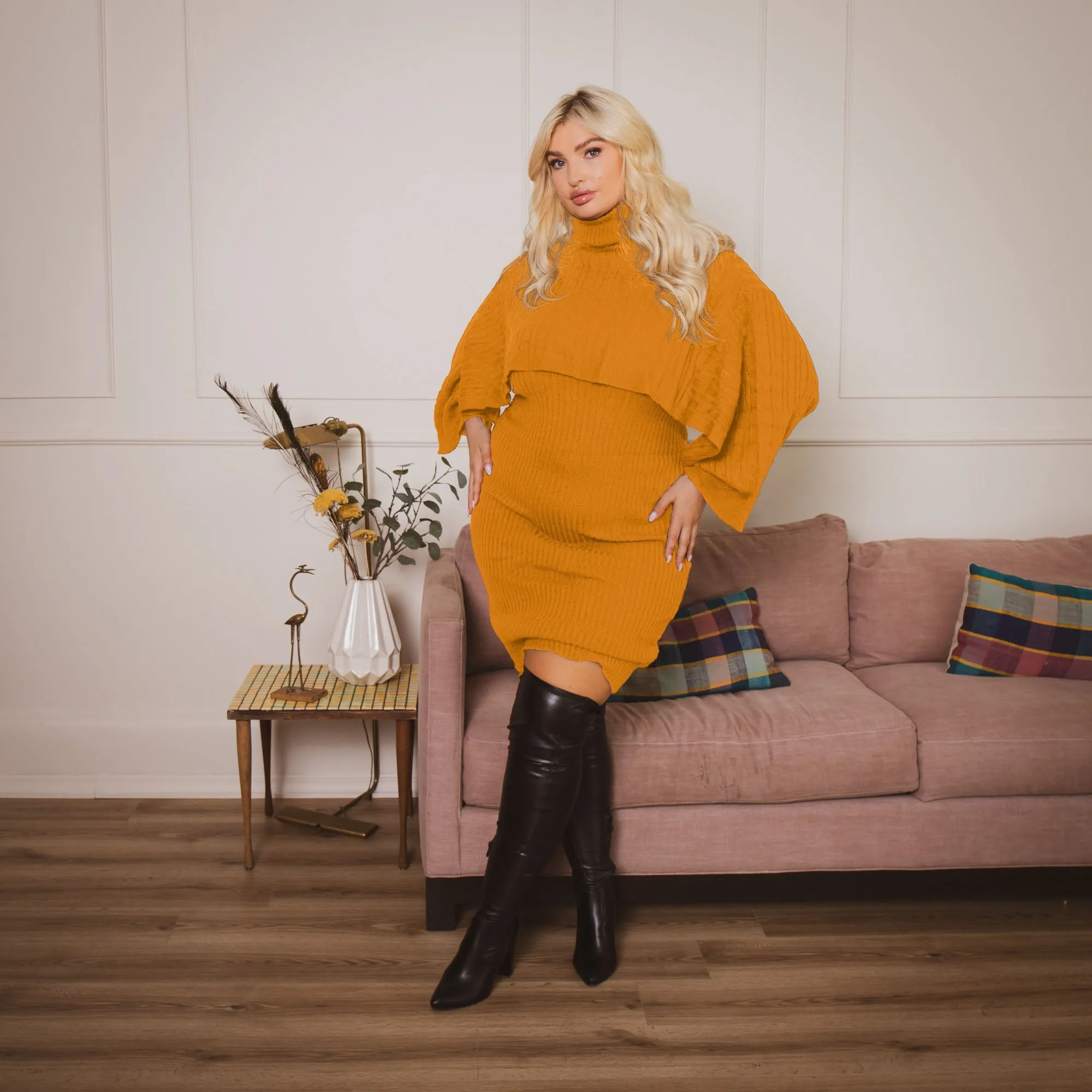 Plus Size Chianne  Sweater Matching Set - Mustard