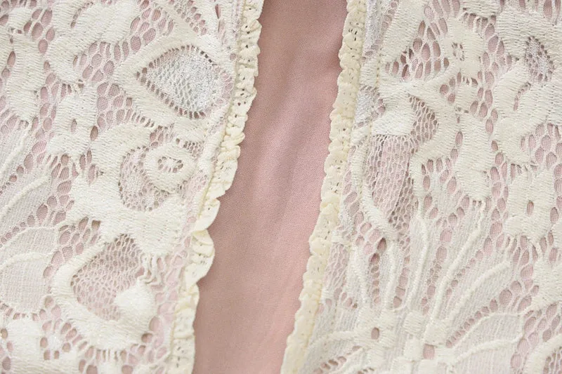 Sexy Lace Hollow Out Long Sleeve Half High Collar Party Dress